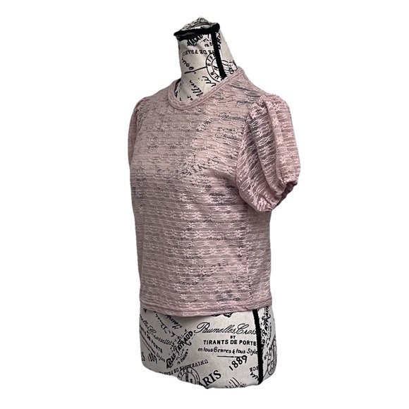 G & D Blush Pink Sheer Lace Crop Top XL Romantic Y2K Feminine Soft Girl Boho - Picture 3 of 9